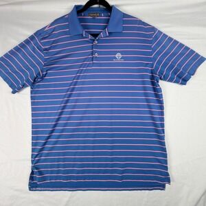 Peter Millar Summer Comfort Polo Shirt Mens Large Blue Pink Striped Ironwood